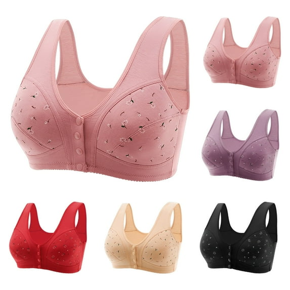 Daisy Bras for Older Women Floral Plus Size Bras Wireless Bras Front Closure Bras for Senior Comfort Bra Tshirt Bras