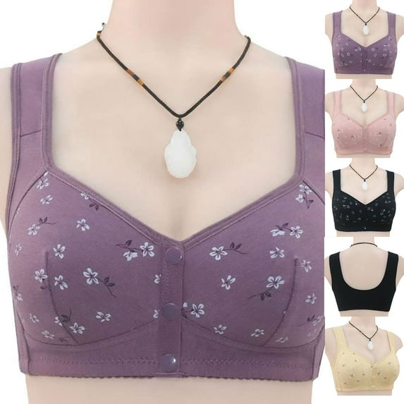 Daisy Bras for Older Women Floral Plus Size Bras Wireless Bras Front Closure Bras for Senior Comfort Bra Tshirt Bras