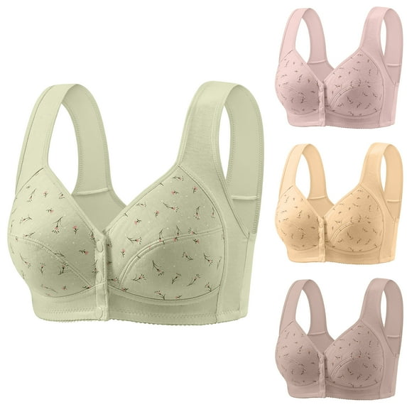 Daisy Bras for Older Women Floral Plus Size Bras Wireless Bras Front Closure Bras for Senior Comfort Bra Tshirt Bras