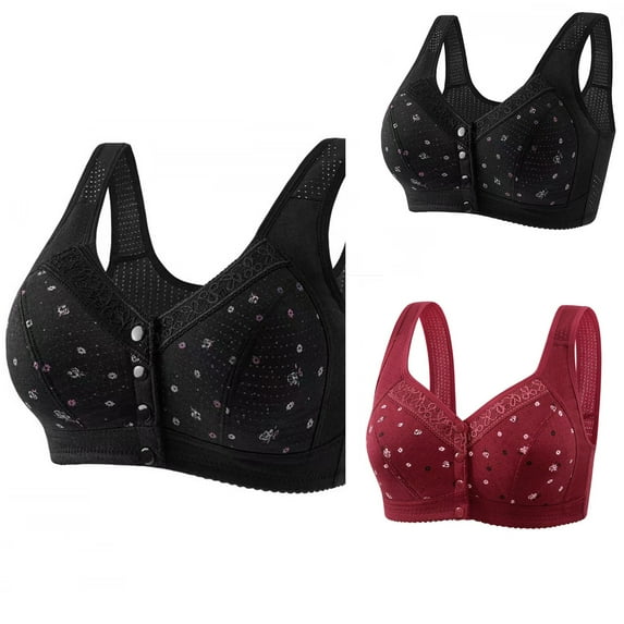 Daisy Bras for Older Women Floral Plus Size Bras Wireless Bras Front Closure Bras for Senior Comfort Bra Tshirt Bras