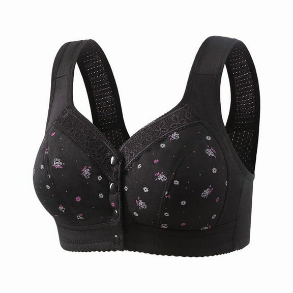 Daisy Bras for Older Women Front Closure Comfy Convenient Push Up No Underwire Senior Full Coverage Soft Lace Bra