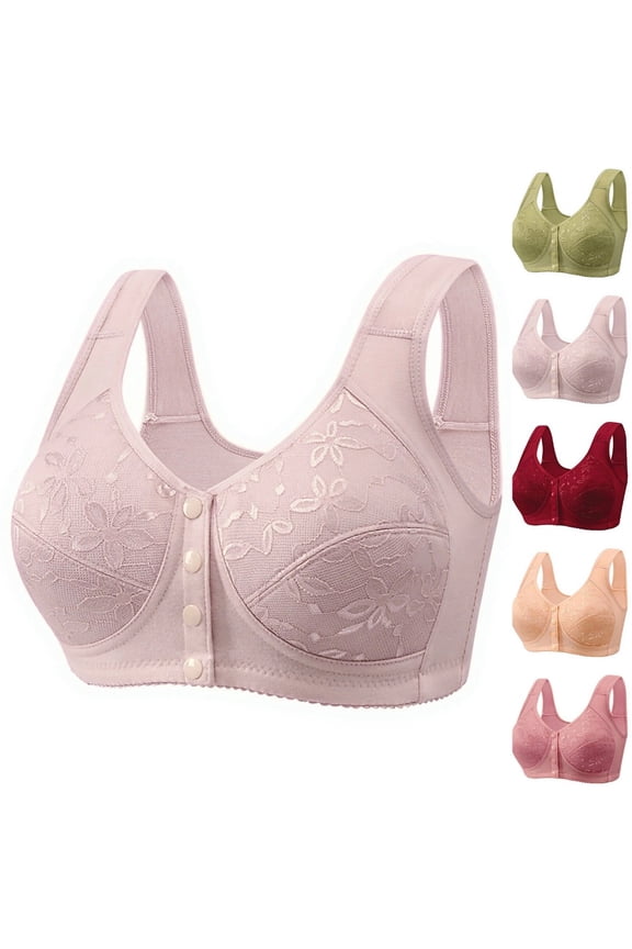 Daisy Bras for Older Women Front Closure Convenient Everyday Bras Mid Buttons Comfortable No Underwire Gathering Bras 02# Light Gray 34