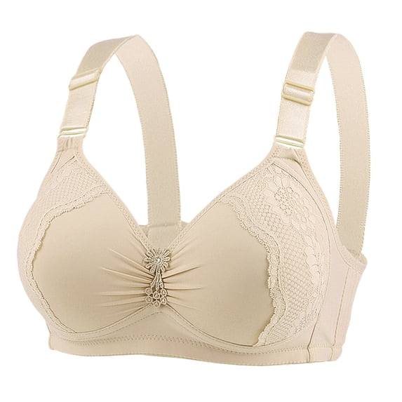Daisy Bras for Older Women Front Closure Convenient Everyday Bras Mid Buttons Comfortable No Underwire Gathering Bras (Khaki,S)