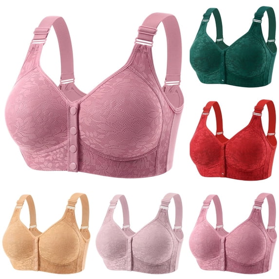 Daisy Bras for Older Women Front Closure No Underwire Comfortable Bra Breathable Push Up Full Coverage Bralette 13# Pink 48