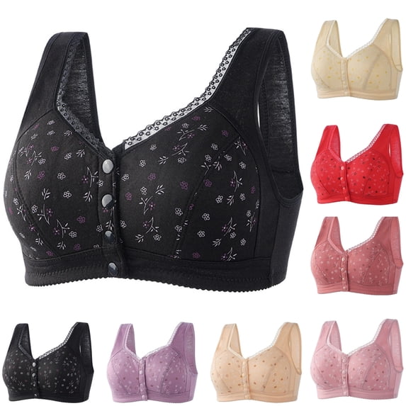 Daisy Bras for Older Women Front Closure No Underwire Comfortable Bra Breathable Push Up Full Coverage Bralette,Black,42