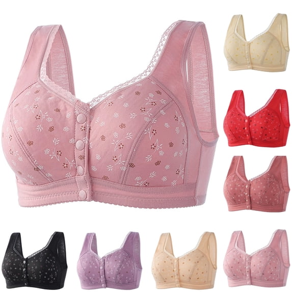 Daisy Bras for Older Women Front Closure No Underwire Comfortable Bra Breathable Push Up Full Coverage Bralette,Pink,48