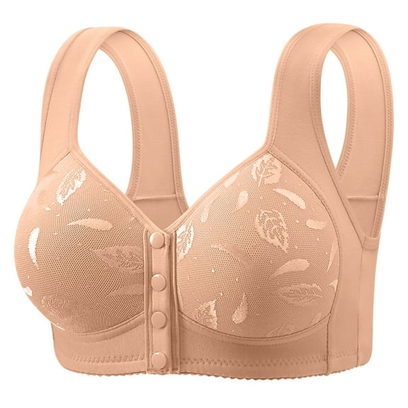 Daisy Bras for Older Women Front Closure - No Underwire, Full Coverage Cotton Bra, Breathable Push Up Comfy Bralette for Seniors Everyday Wear
