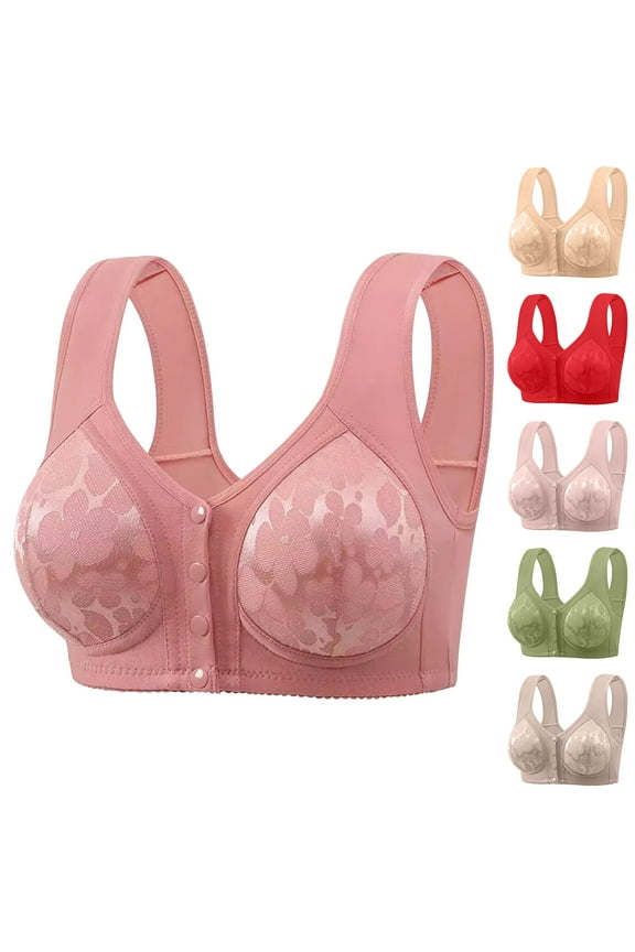 for Older Women Front Closure - No Underwire, Full Coverage Seamless Bra, Breathable Push Up Comfy Everyday Bralette