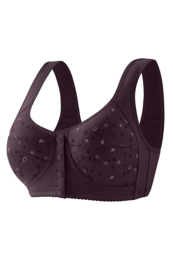 Daisy Bras for Older Women Front Closure No Underwire Plus Size Push Up Bra Comfy Supportive Snap Everyday Bras for Senior Dark Purple 44