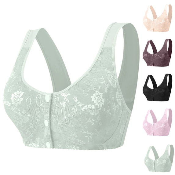 Daisy Bras for Older Women Front Closure Push Up Bra No Underwire Senior Bra with Snaps 2026 Upgraded Breathable Cotton Bras,Mint Green,46