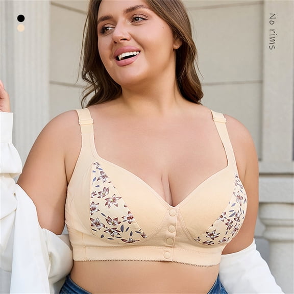 Daisy Bras for Older Women No Underwire Front Closure Comfort Senior Wireless Snap Closing Bra Women's Push-Up Bra