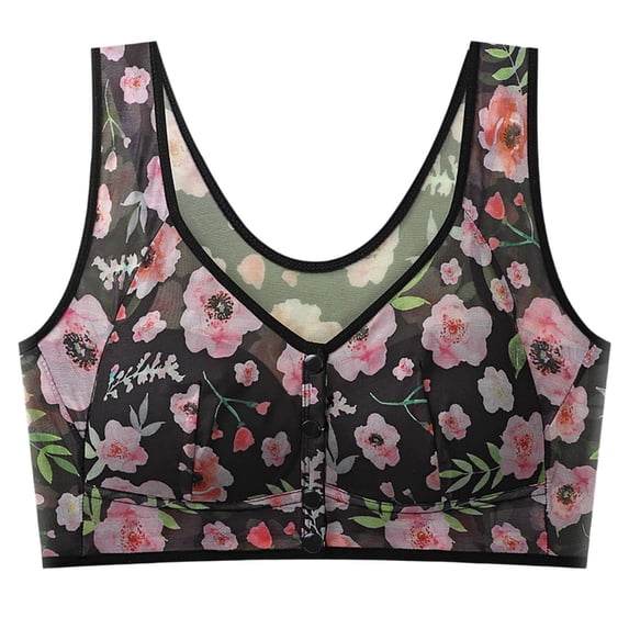 Daisy Bras for Older Women Oversized Padded No Underwire Snap Front Closure Full Coverage Comfort Senior Wireless Bralettes Black 4L