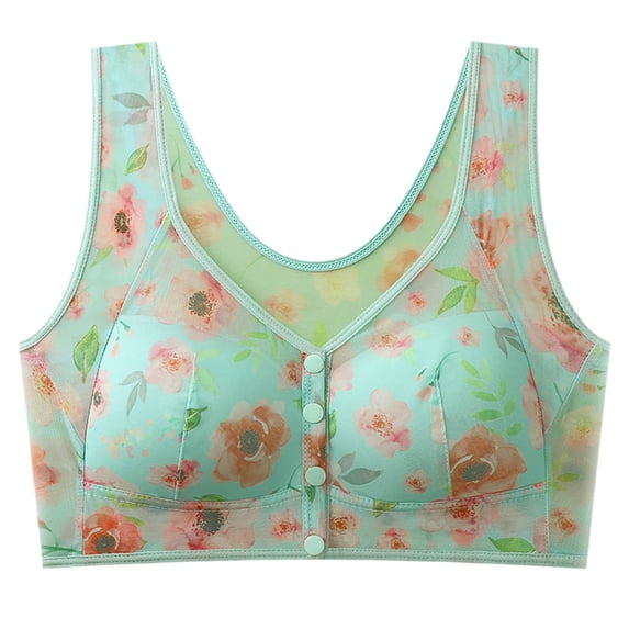 Daisy Bras for Older Women Oversized Padded No Underwire Snap Front Closure Full Coverage Comfort Senior Wireless Bralettes Green 4L