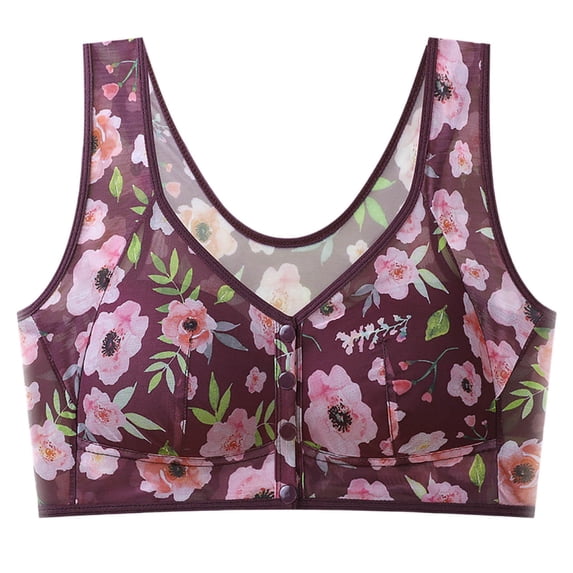 Daisy Bras for Older Women Oversized Padded No Underwire Snap Front Closure Full Coverage Comfort Senior Wireless Bralettes Purple 4L