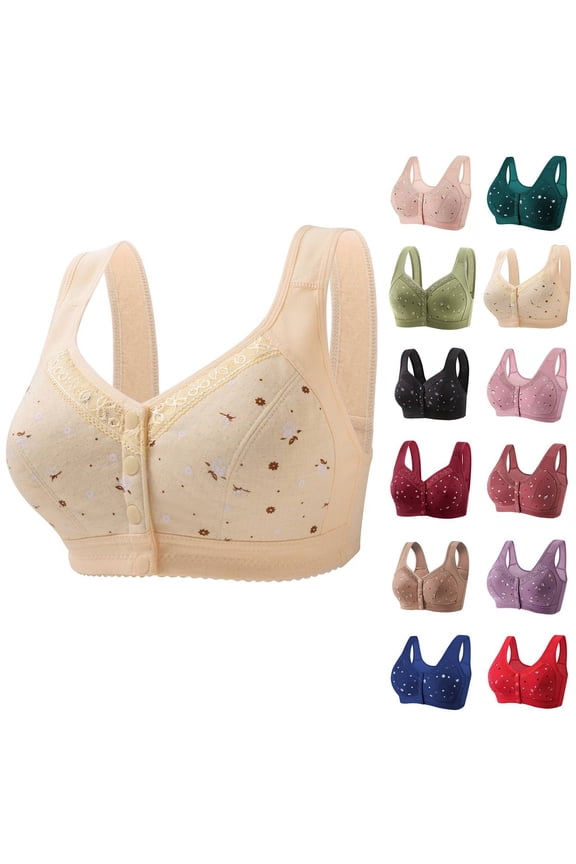 Daisy Bras for Older Women Plus Size Front Closure No Underwire Push Up Bra Comfy Supportive Snap Everyday Bras for Senior Complexion 50