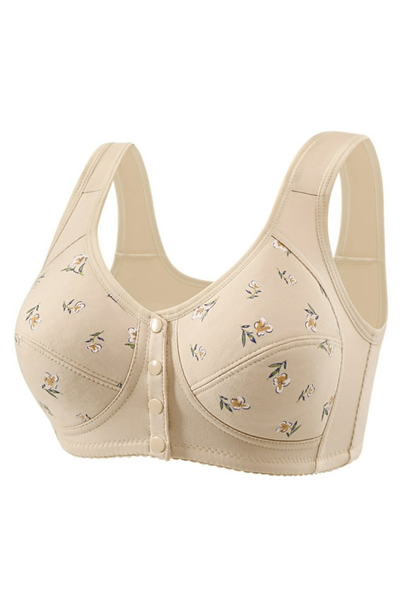 Daisy Bras for Older Women Plus Size Front Closure Wireless Bra Uplift Comfortable No Underwire Bras for Seniors Beige 44