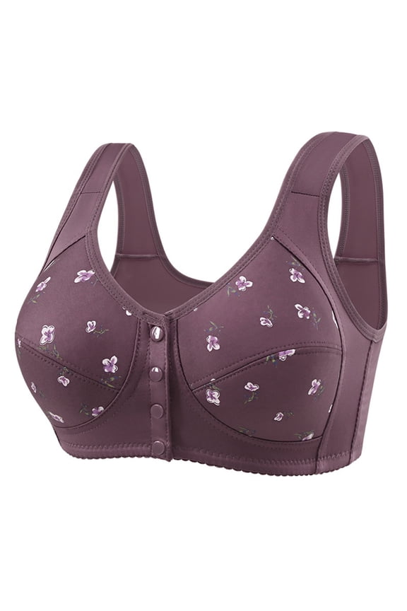 Daisy Bras for Older Women Plus Size Front Closure Wireless Bra Uplift Comfortable No Underwire Bras for Seniors Dark Purple 44
