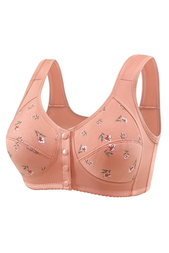Daisy Bras for Older Women Plus Size Front Closure Wireless Bra Uplift Comfortable No Underwire Bras for Seniors Pink 46