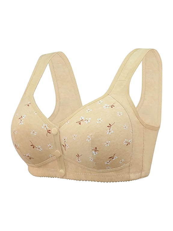 Daisy Bras for Older Women Seniors Cotton Front Closure Push up Wireless Seamless Anti Sagging Bra