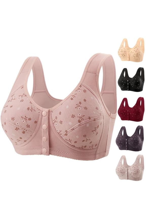 Daisy Bras for Seniors, Front Closure Wireless Bra, Breathable Cotton Comfort Bra for Older Women, Lightweight No Underwire Sleep Bra,Pink,44