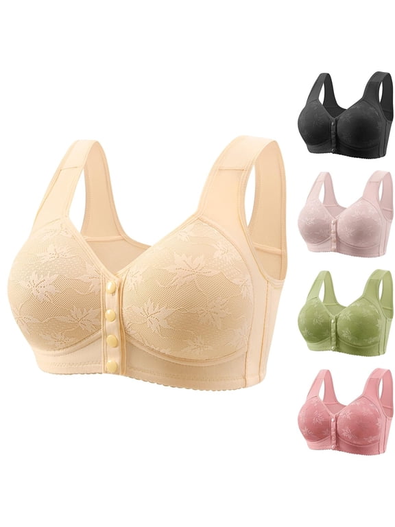 for Seniors, Front Snap Closure Wireless Bra, Breathable Cotton Full Coverage Comfort Bra for Older Women, No Underwire