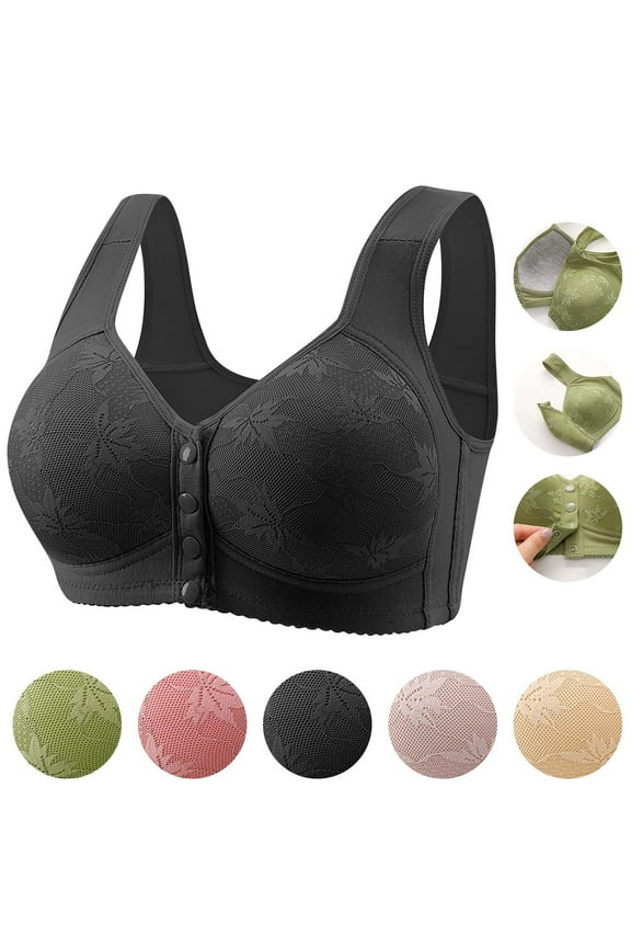 Bras with Front Closure for Older Women, Open Front Bras for Seniors, Black Bras 50
