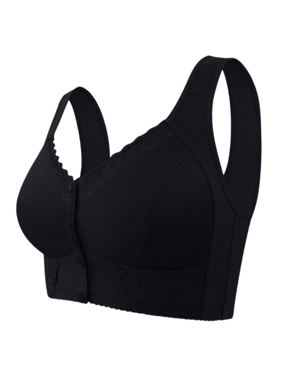 for Women No Underwire Front Closure Comfort Senior Wireless Snap Closing Bra