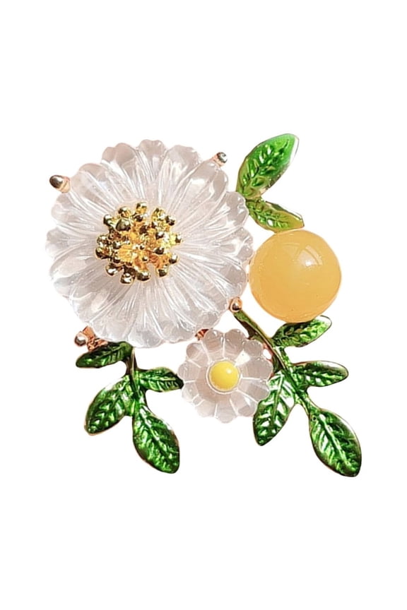 Daisy Brooch for Students Fashionable Green Leaf Flower Lapel Pin Accessory