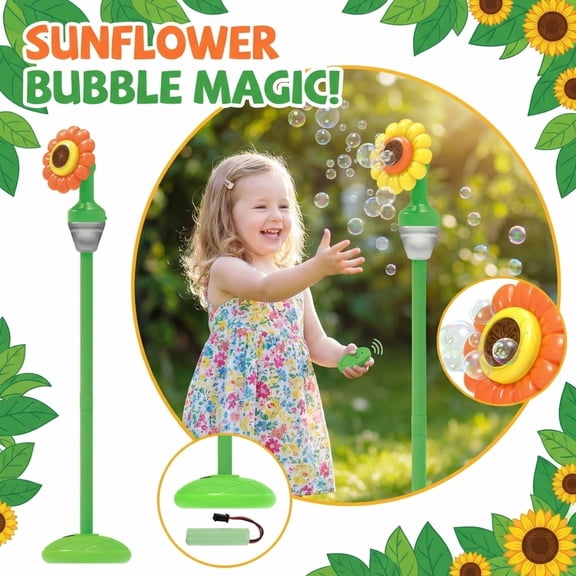 Daisy Bubble Machine with LED Lights and Remote Control, Automatic Bubble Maker for Indoor Outdoor Birthday Parties, Childrens Day, Wedding, Portable Operated Bubbles Blower Machine