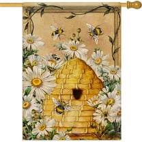 Daisy Bumble Bee Spring Summer Garden Flag, House Yard Lawn Decorative Small Flag Honeycomb Flower Home Outside Decoration Sign, Floral Hive Farmhouse Burlap Outdoor Welcome Decor Double Sided 12x18