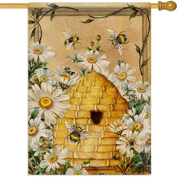 Daisy Bumble Bee Spring Summer Garden Flag, House Yard Lawn Decorative Small Flag Honeycomb Flower Home Outside Decoration Sign, Floral Hive Farmhouse Burlap Outdoor Welcome Decor Double Sided 12x18