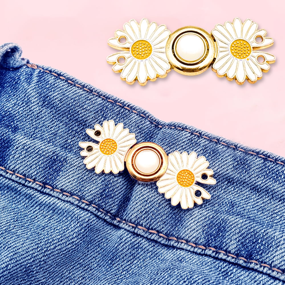 10 Pairs Flower Jean Buttons Pins Jean Pant Waist Tightener Detachable  Button Adjuster for Loose Jeans