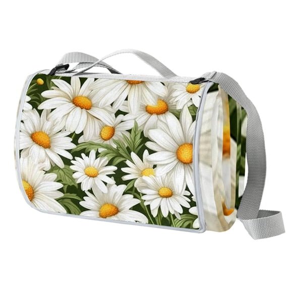 Daisy Canvas Picnic Mat Waterproof and Portable for Outdoor Activities - Large Size and Easy to Clean - Durable and Stylish Design with Carrying Handle