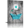 thumbnail image 1 of Daisy Canvas Pictures Bathroom Wall Art Modern Flower Bathtub Artwork Rustic Wood Board Background Wall Art Decor Living Room Bedroom Office Wall Decor Framed Ready to Hang Blue Teal Size 12x16 inch, 1 of 6