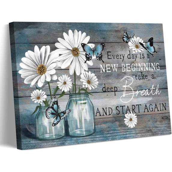 Daisy Canvas Wall Art Butterfly Wall Decor Inspirational Poster Print Flower Picture Painting Still Life Suitable for Country Farmhouse Bedroom Bathroom Rustic Wall Decoration