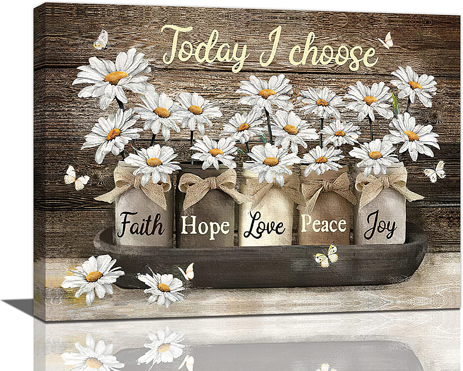 Daisy Canvas Wall Art Country White Daisies Butterfly Flowers Wall 