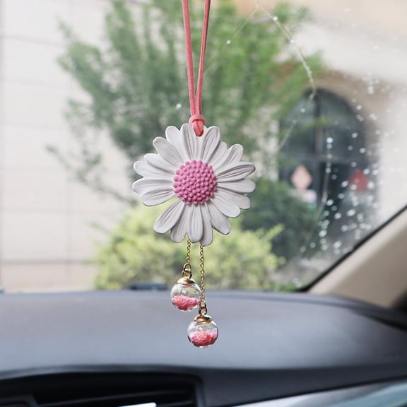 Daisy Car Hanging Ornaments for Women Girls Cute Sunflower Car Rear View Mirror Hanging Charms Automotive Interior Aesthetic Decoration Accessories Gift (White & Pink)