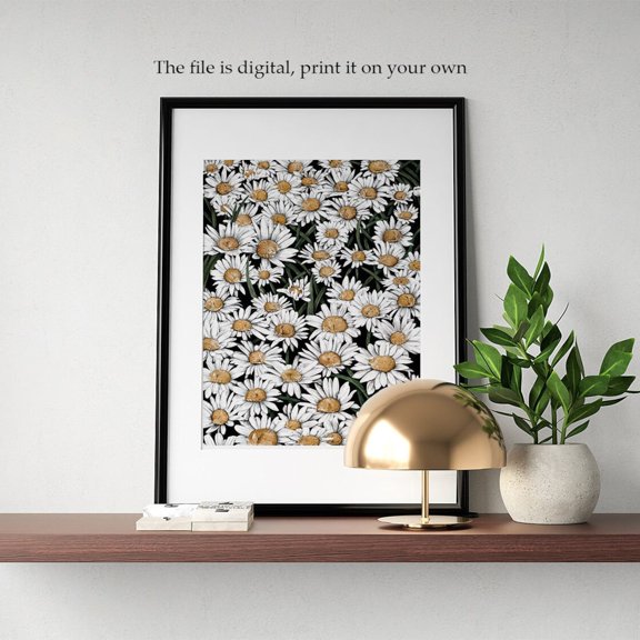 Daisy Cat Botanical Wall Art Print, Unframed Paper Poster 8x10in