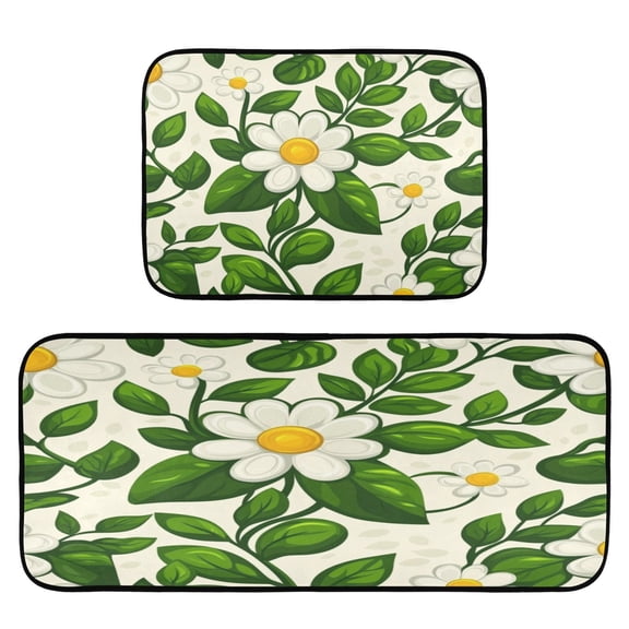 Daisy Chain 2-Piece Kitchen Carpet Mat Set, Non-Slip Memory Foam, Soft for Kitchen and Living Room Use
