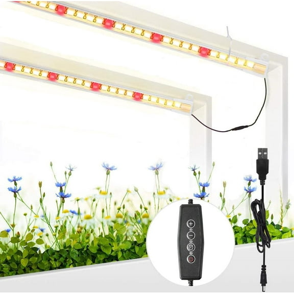 Daisy-Chain Designed LED Grow Light Bars For Low Light Greenhouse Plants, Full Spectrum With 5 Dimming Modes, Auto On/Off Timer, Expandable Up To 4 Connections For Balconies And