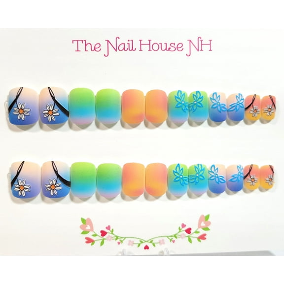 Daisy Chain Matte Embossed Extra Short Squoval Press On Nails - 24 Pieces - Artificial Nail Kit