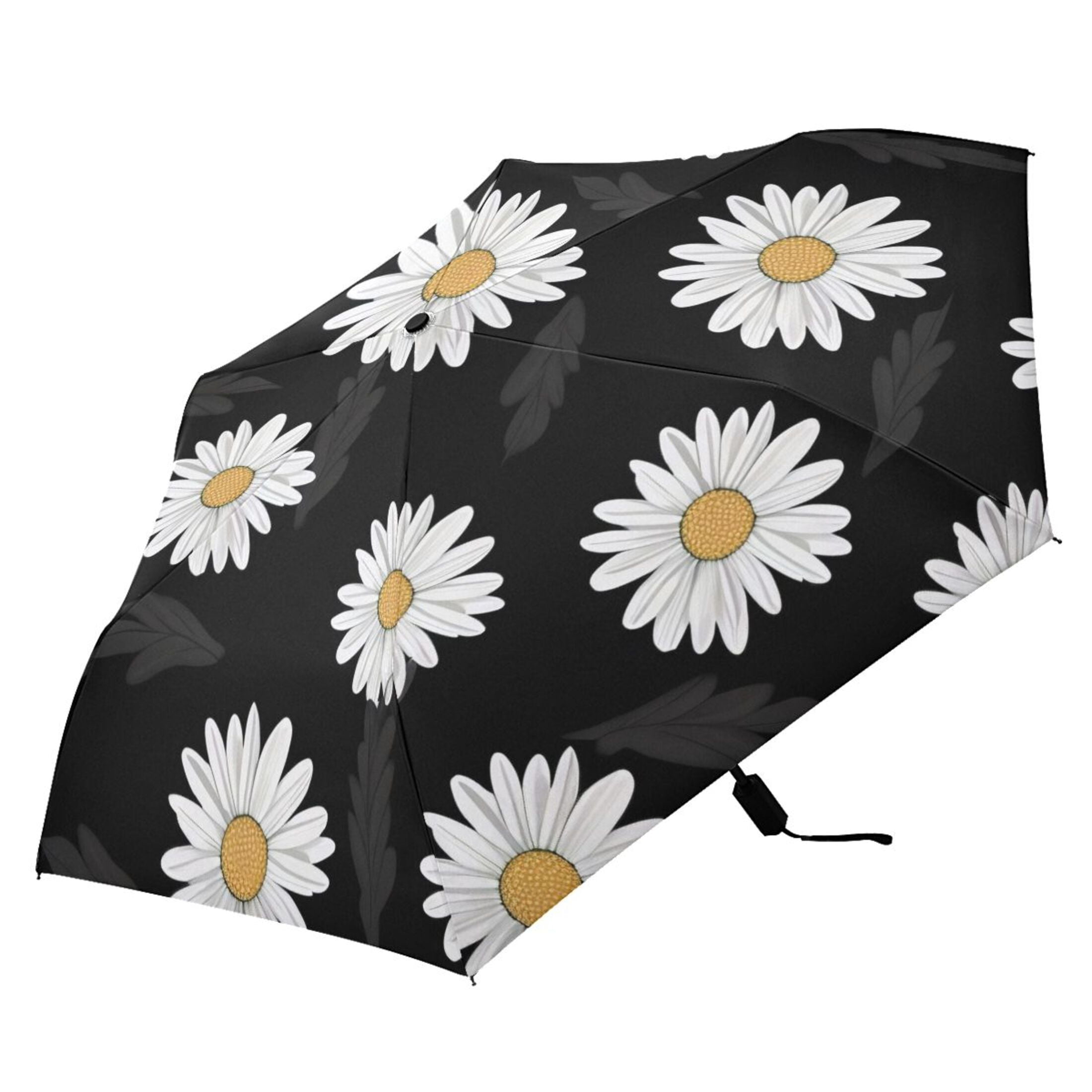 Daisy Chrysanthemum Compact Folding Umbrella for Rain Windproof Travel Umbrella UPF 50+ Lightweight Packable Arc Size