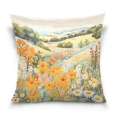 Daisy Chrysanthemum Floral Throw Pillow Case Couch Decorative Sofa Pillow Covers 16" x 16"