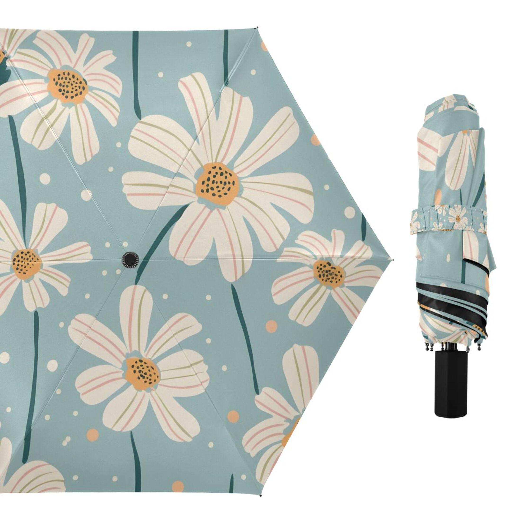 Daisy Chrysanthemum Flower Compact Sun Umbrella Windproof Travel Umbrellas for Rain Strong Portable UV Protection
