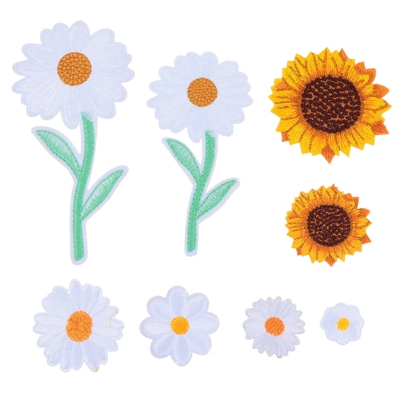 Daisy Clothing Patches 16pcs Creative Embroidered Patch Daisy Sunflower Cloth Patch DIY Accessories