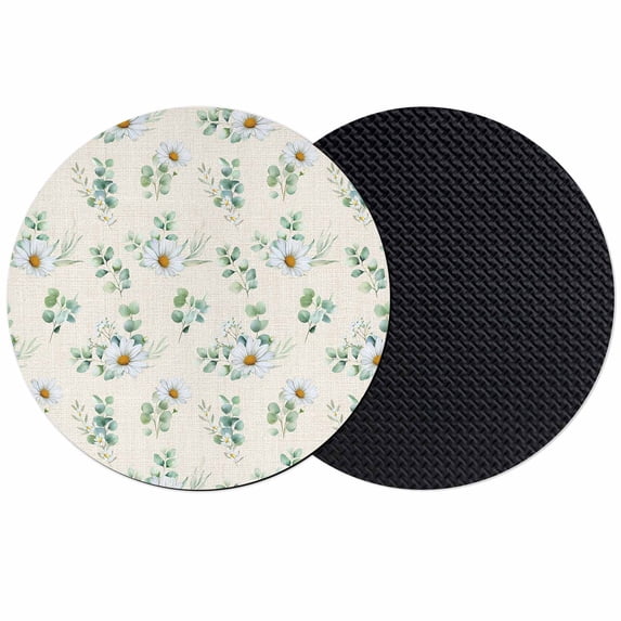 Daisy Coasters Set of 2, Absorbent Coasters for Drinks, Spring Flowers Eucalyptus Leaves Botanical Beige Coaster for Desk Coffee Table Protection, Home Decor House Warming Gifts 4"