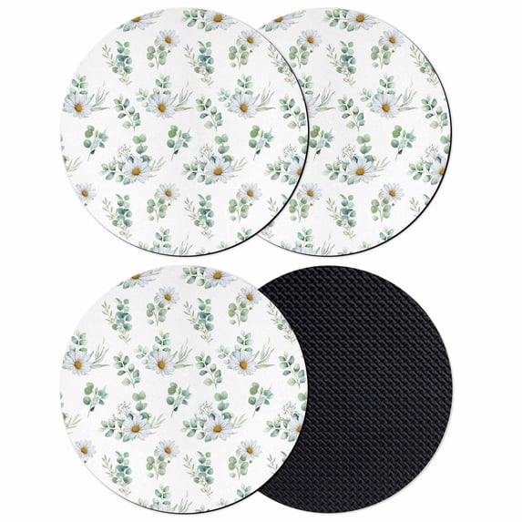Daisy Coasters Set of 4, Absorbent Coasters for Drinks, Spring Eucalyptus Leaves Flowers Botanical Country Coaster for Desk Coffee Table Protection, Home Decor House Warming Gifts 4"