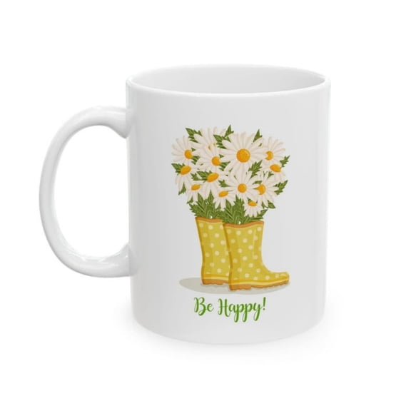 Daisy Coffee Mug, Be Happy Coffee Mug, Coffee Mug Gif, Floral Coffee Mug, Cute Coffee Mug, Gift Idea, Happy Mug, Cheerful Mug.