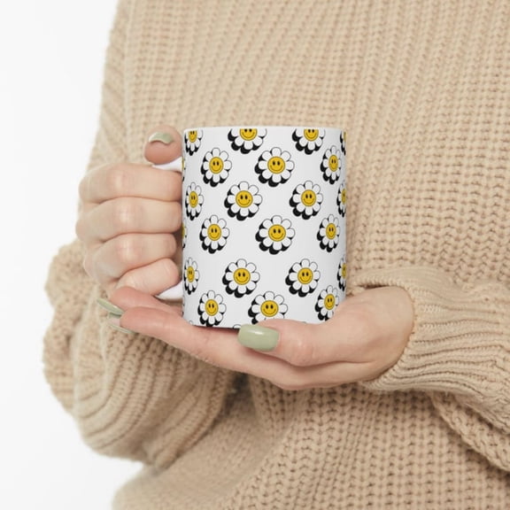 Daisy Coffee Mug, R Floral Ceramic Cup.