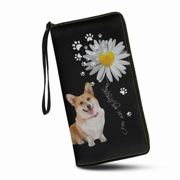 Daisy Corgi are my Sunshine Wallets for Womens RFID Blocking Leather Card Holder Clutch Bags Around Zip Long Purse